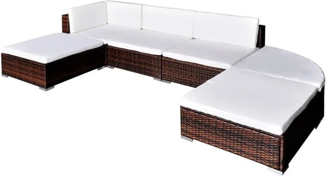 Furnicato 6-tlg Gartenlounge-Set aus Poly-Rattan in Braun mit wetterfesten Auflagen und Stahlgestell - Bild 1