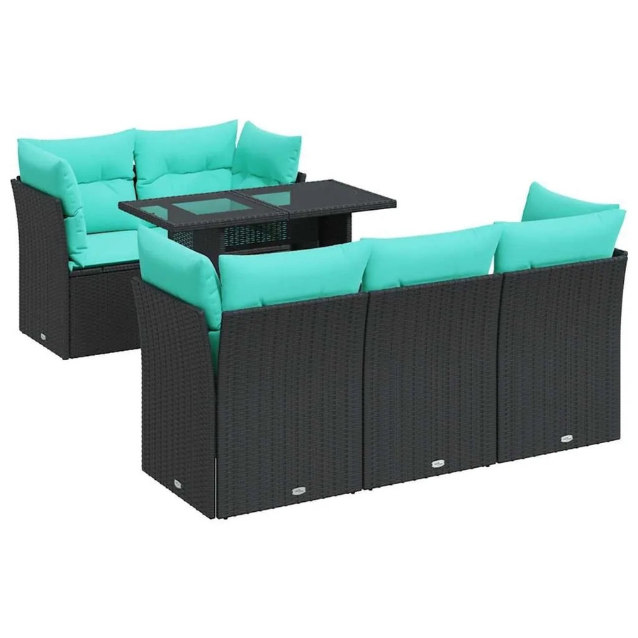vidaXL 6-teilige Garten-Sofagarnitur aus Poly-Rattan mit Kissen in Schwarz - Bild 2