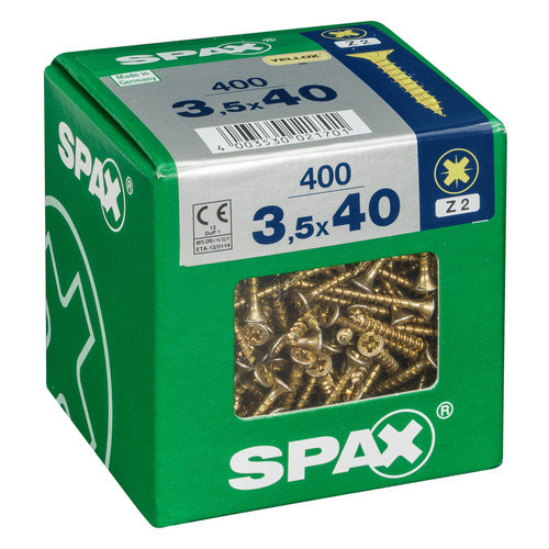 Spax Senkkopfschraube aus Stahl in Gold, Durchmesser: 3,5 mm, Länge: 40 mm, 400 Stück - Bild 2