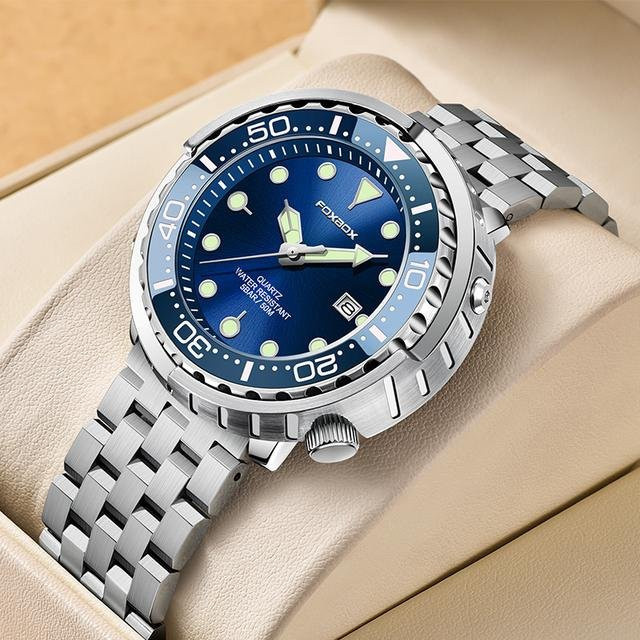 LIGE Armbanduhr, Quarz, Edelstahl, 46 mm, Blau, Silber, Herren - Bild 1
