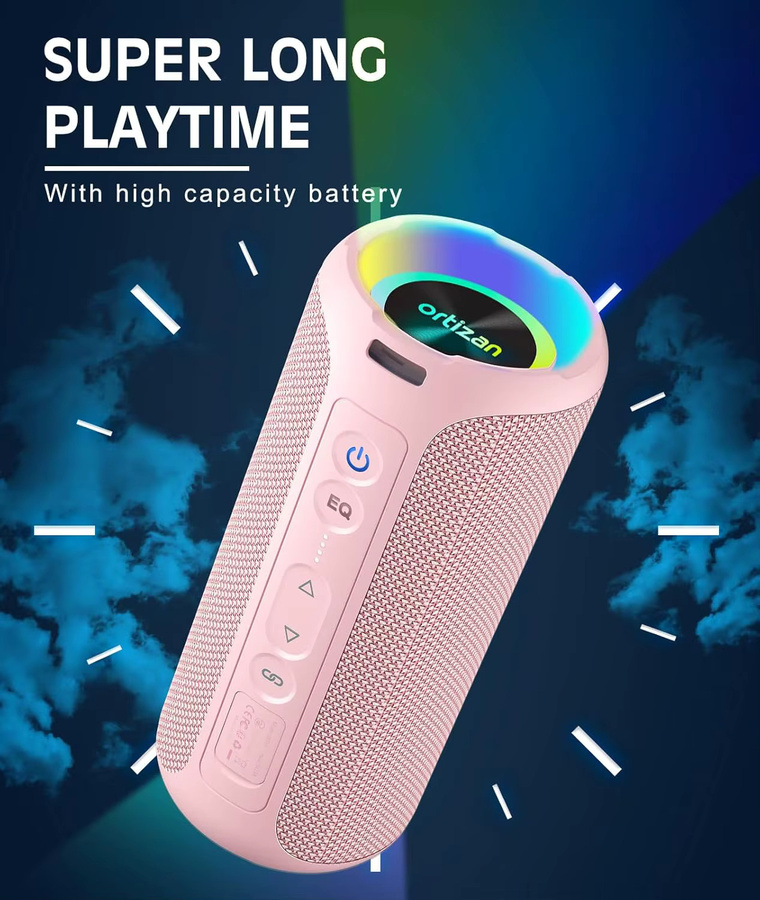Ortizan X8 Pro Bluetooth-Lautsprecher mit RGB-Leuchten, wasserdicht und tragbar, Schwarz/Pink/Mehrfarbig - Bild 4