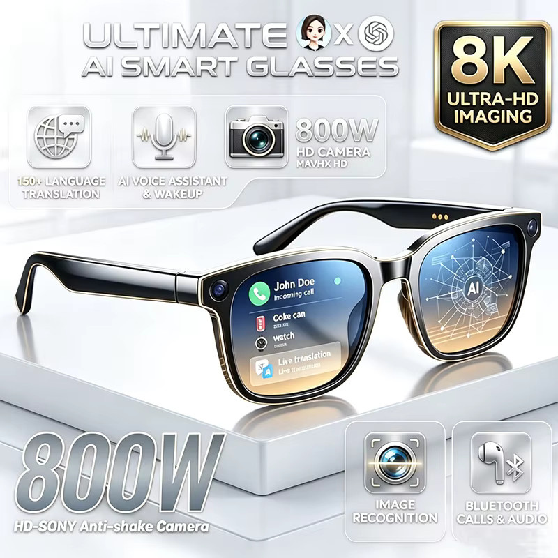 KI-Smart-Brille mit KI-Übersetzung, 8MP HD-Kamera, 4K-Aufnahme, Bildkonversation und Musikwiedergabe in Schwarz oder Weiß - Bild 2