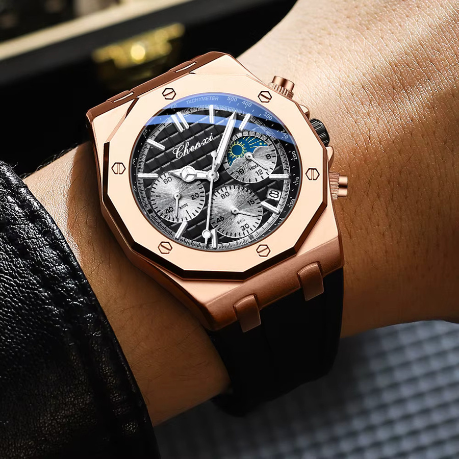 CHENXI Chronograph, Quarz, Edelstahl, Bicolor, Silikonarmband, Herren - Bild 2