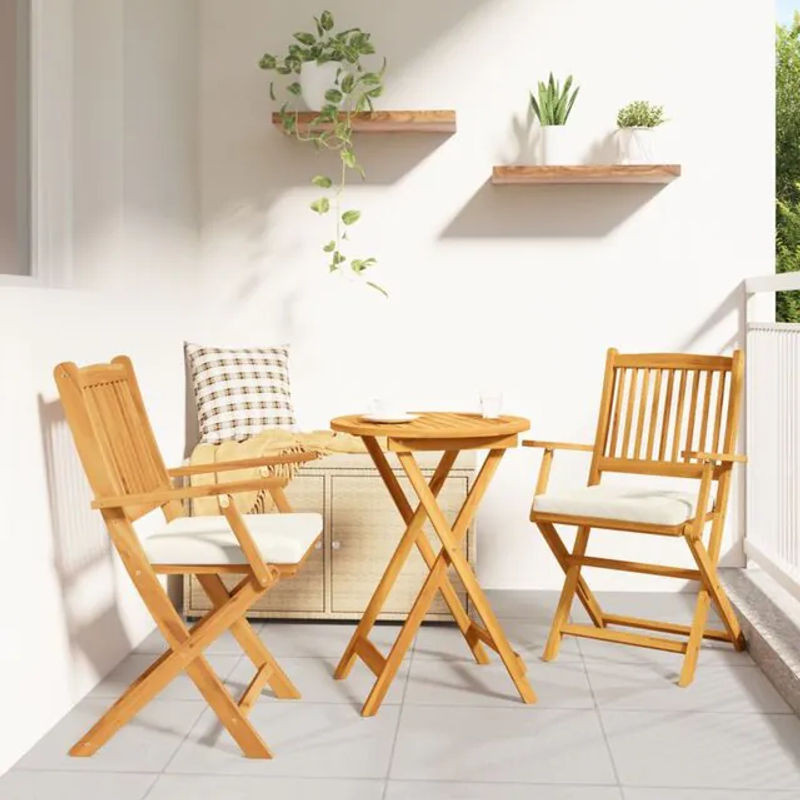 Vidaxl Klappstuhl 2er Set aus Akazie Massivholz in Weiß mit Polyester Polsterung B/T/H: 49 x 57,5 x 92 cm - Bild 1
