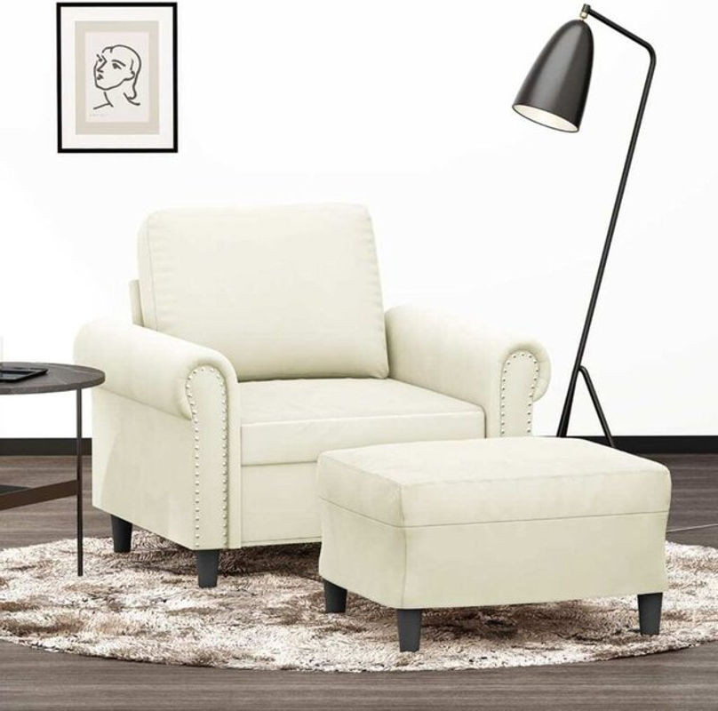 vidaxl Sessel mit Hocker in Beige aus Samt und Polyester im klassischen Design - Bild 1