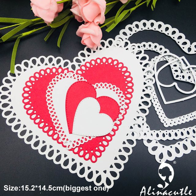 Alinacutle Metall-Stanzform Set mit 5 Stück in Tropfenform und Mega-Herz für Bastelarbeiten, Papier und Scrapbooking - Bild 1