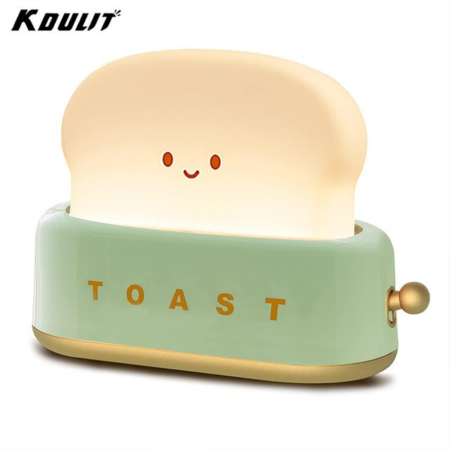 KDULIT Wiederaufladbares Nachtlicht in Toaster-Form mit Lächeln-Gesicht, dimmbare Schreibtischlampe in Grün und Weiß für Schlafzimmer und Wohnzimmer - Bild 1