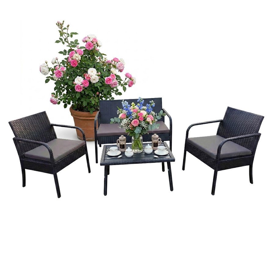 Relaxdays Gartenmöbel Set aus Polyrattan für 4 Personen in Schwarz mit modernem Flecht-Design, B/T/H: 78 x 106 x 56 cm - Bild 2