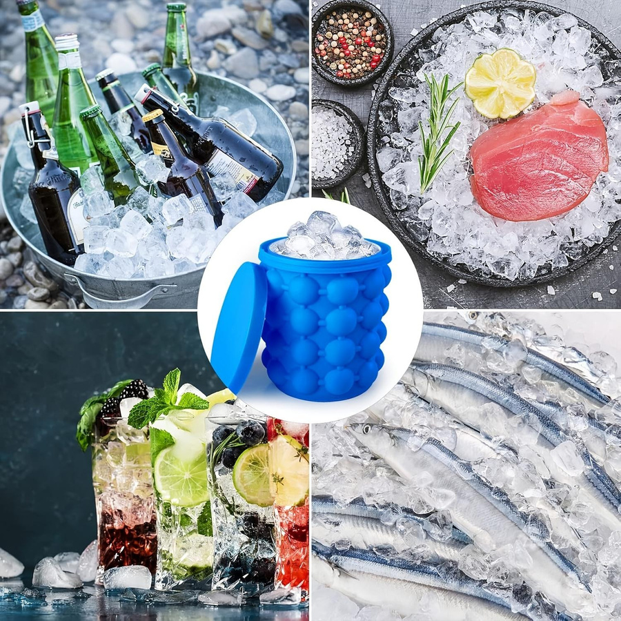 YC Direct Tragbarer Zwei-in-Eins Eiswürfelbehälter und 3D-Eiswürfelform in Blau - Bild 4