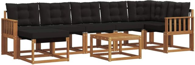 vidaXL Outdoor-Sofagarnitur 8-teilig aus Akazienholz mit Kissen in Schwarz und Braun - Bild 1