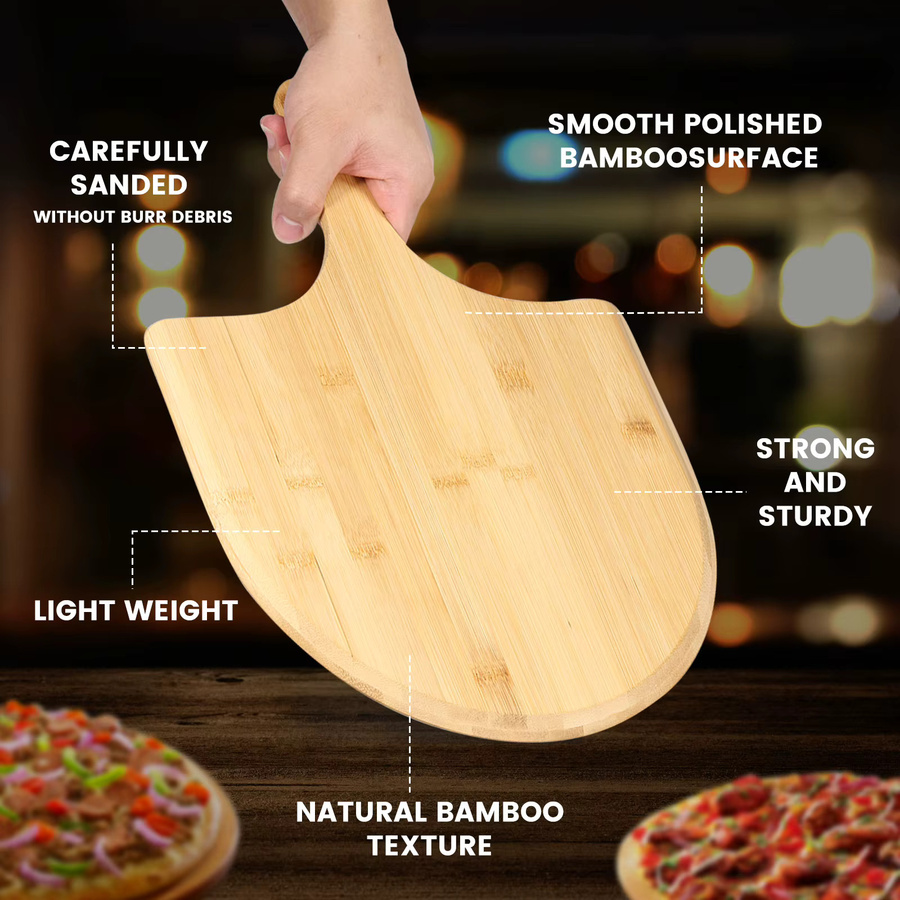 Willstar Pizza-Schneidebrett aus Bambus mit Griff, rechteckiges Pizza-Peeling aus Holz, Braun, Breite: 40 cm, Tiefe: 40 cm - Bild 4