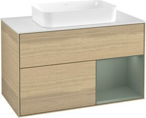 V&B Waschtischunterschrank Finion Wandbeleuchtung in Eiche lackiert, Breite: 100 cm, Tiefe: 60,3 cm - Bild 1