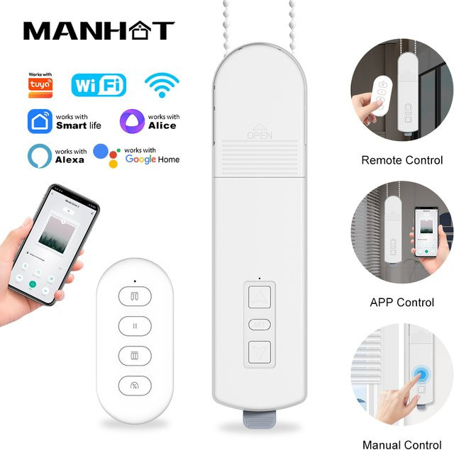 MANHOT WLAN Smart DIY Motorisierter Rolladen- und Jalousieantrieb in Weiß mit Smart Life App, Google Home und Alexa Sprachsteuerung - Bild 1