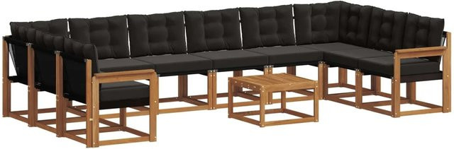 vidaXL Outdoor-Sofagarnitur aus massivem Akazienholz mit Textilene und Kissen, 11-tlg., Natur und Schwarz - Bild 1