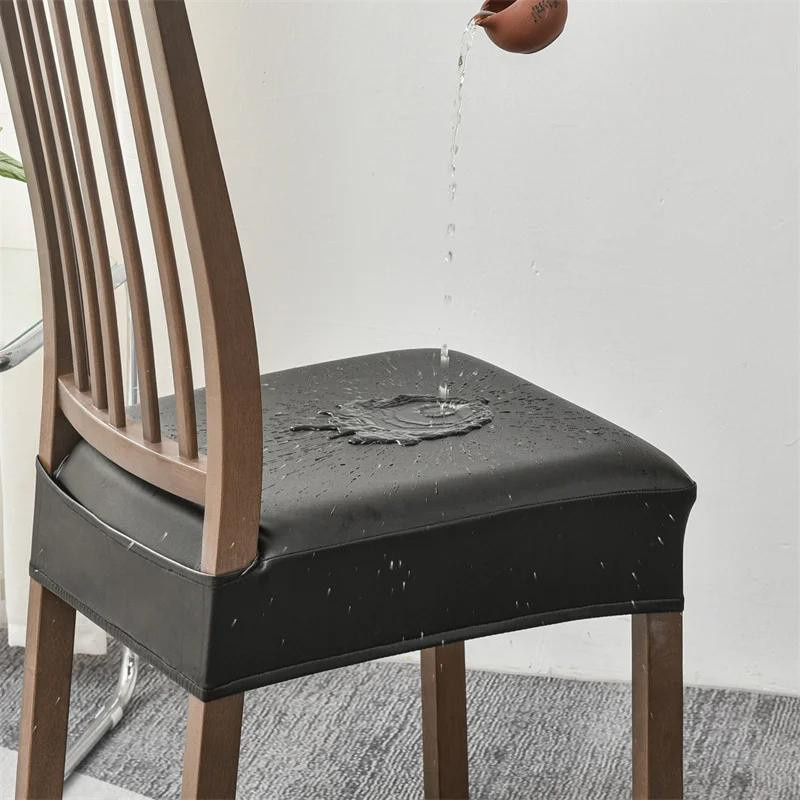 Wasserdichter Stuhlsitzbezug aus PU-Leder in Schwarz für Esszimmerstühle, elastischer und abnehmbarer Kissenbezug von Household supplies MH - Bild 2
