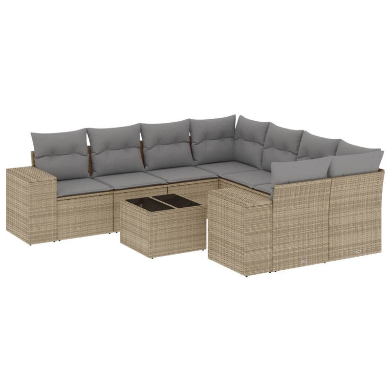 Vidaxl 9-teiliges Gartenmöbel-Set aus Polyrattan mit Kissen und Glastisch in Beige - Bild 2
