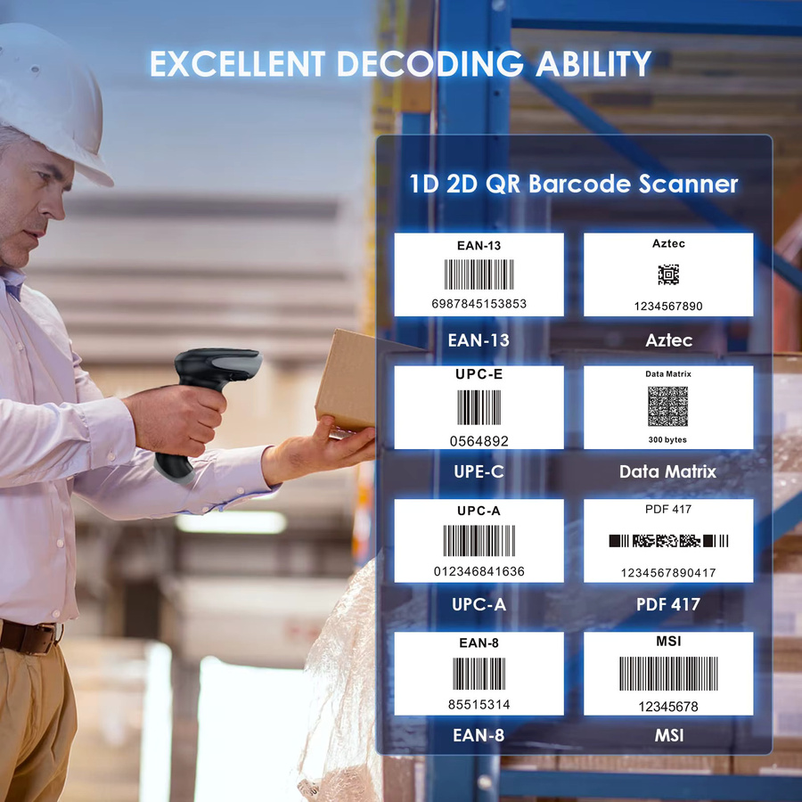 Eyoyo EY-034 2D-Bluetooth-Barcodescanner kabelloses Handgerät mit USB-Anschluss für QR-Codes und Barcodes in Schwarz oder Weiß - Bild 7