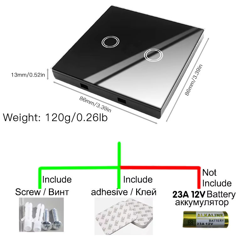 WenQia Intelligenter Touch-Wandschalter mit Fernbedienung, 433 MHz RF Wireless Lichtschalter aus schwarzem Glas für LED-Lampen, 220 V - Bild 5