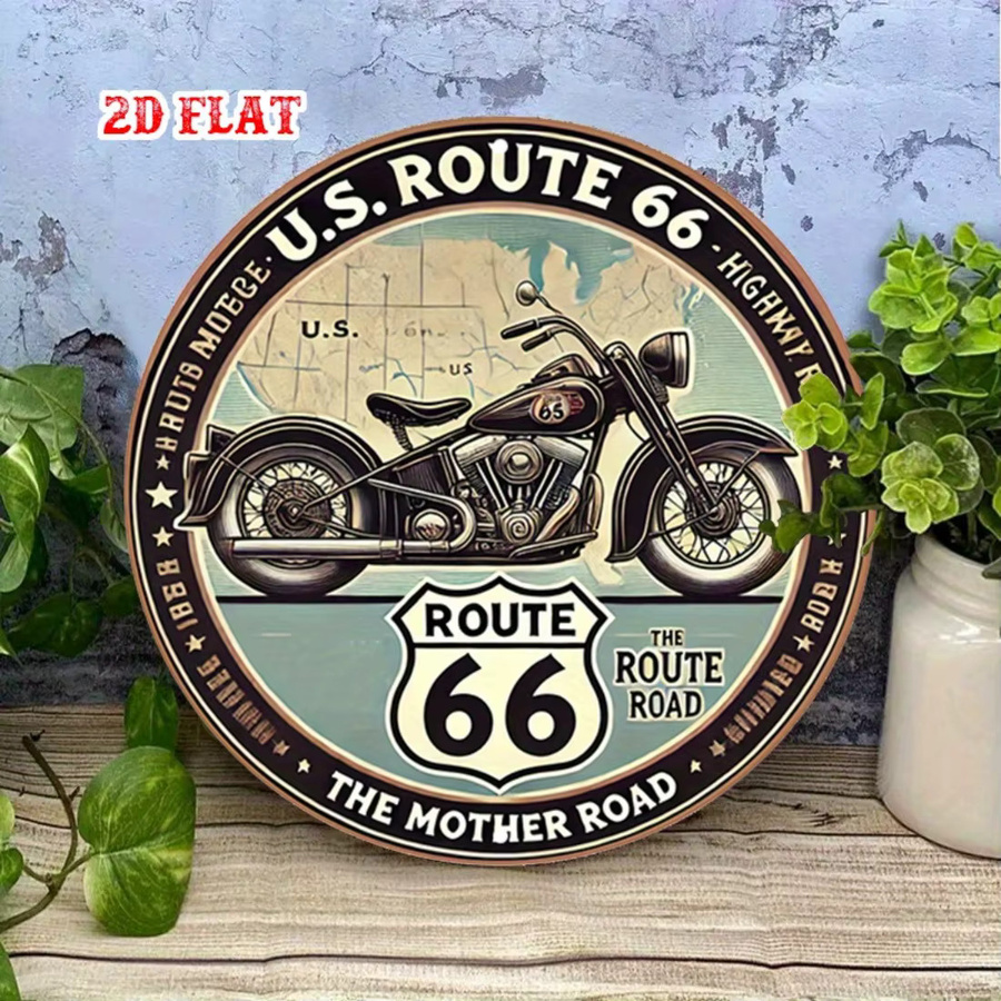 CIFBUY Retro 66 Autobahn Metallwandkunst Vintage Motorrad Aluminium Garagendekoration Mehrfarbig Rund - Bild 3