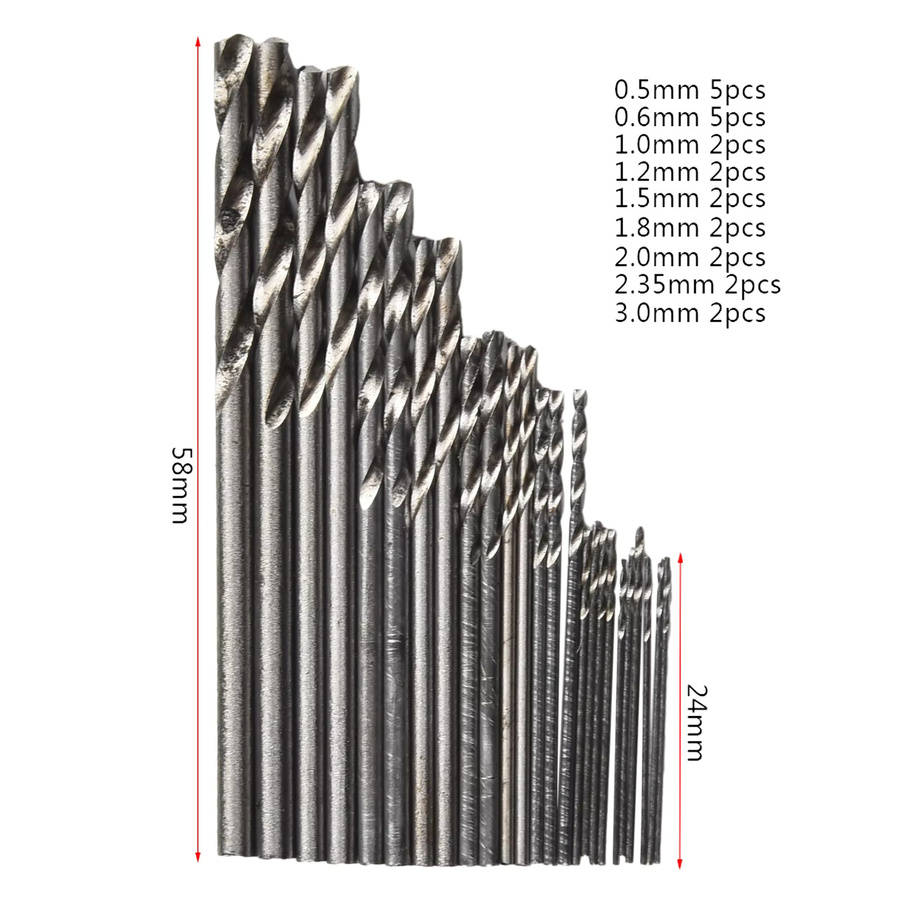 Vibratite HSS Micro Bohrer Set aus High Speed Stahl, 25 Stück, Farbe Silber, Durchmesser 0,5 mm bis 3 mm für PCB und Schmuckarbeiten - Bild 2