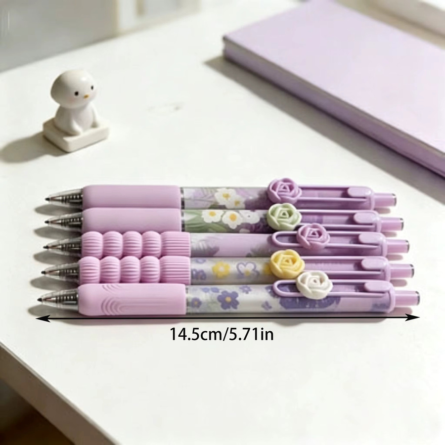 Daisy Garden Gelstifte Set mit 5 Stück, schwarze Tinte, 0,5 mm, mit Rosenclips und weichen Griffen für Schule und Büro - Bild 4