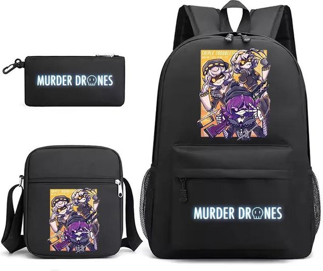 3er Set CYN Schultaschen mit Rucksack, Umhängetasche und Federmäppchen in Schwarz für Jungen und Mädchen - Bild 1