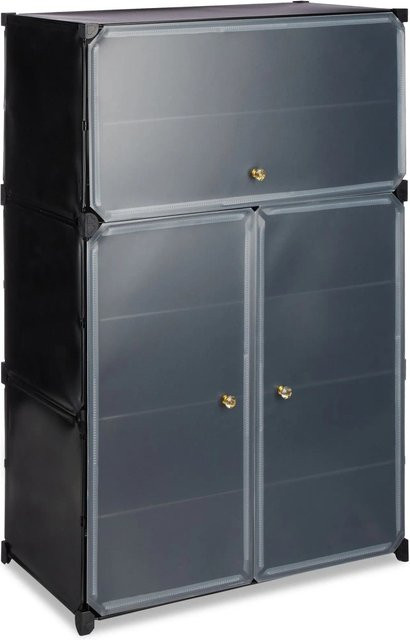 Relaxdays Schuhschrank aus Kunststoff in Schwarz mit 3 Fächern, Höhe: 94 cm, Breite: 61,5 cm, Tiefe: 31,5 cm - Bild 1