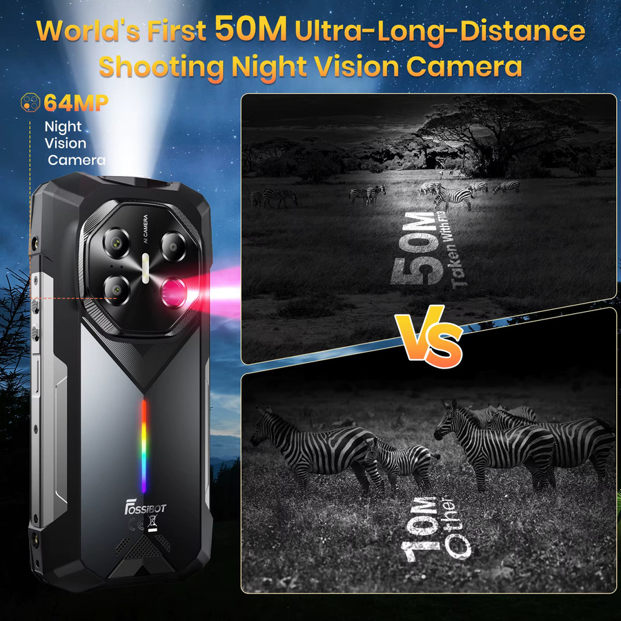 Fossibot F113 Robustes Smartphone in Schwarz mit 256 GB Speicher, 36 GB RAM, 5G, 6,78 Zoll 120 Hz Display, 20000 mAh Akku, Android 15, 64 MP Kamera, IP68 und NFC - Bild 5