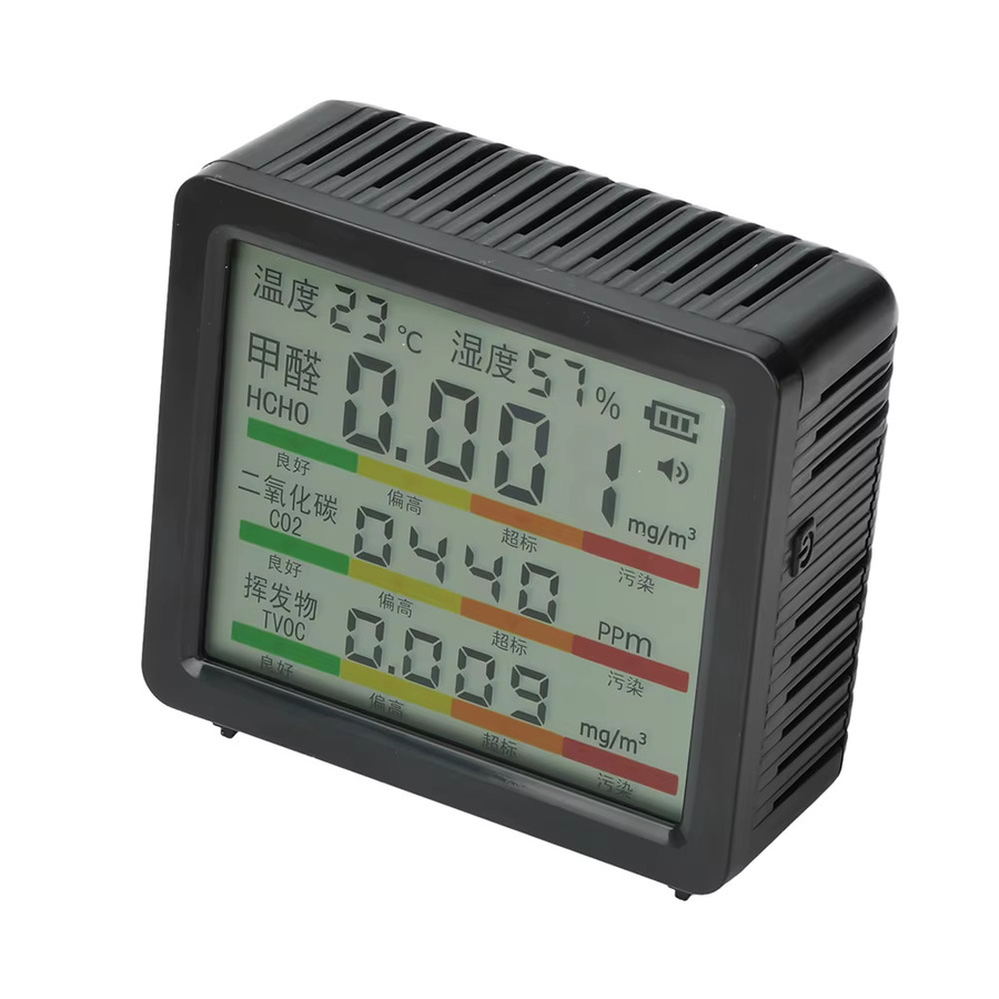 Gaqqee 5-in-1 Luftqualitätsdetektor für Temperatur, Feuchtigkeit, CO2, Formaldehyd und Kohlendioxid in Schwarz mit Typ-C-Schnittstelle - Bild 2