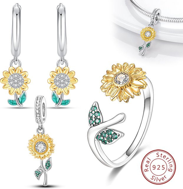 Qikaola Schmuck-Set, 925 Silber, Sonnenblume, Gold, Damen - Bild 1
