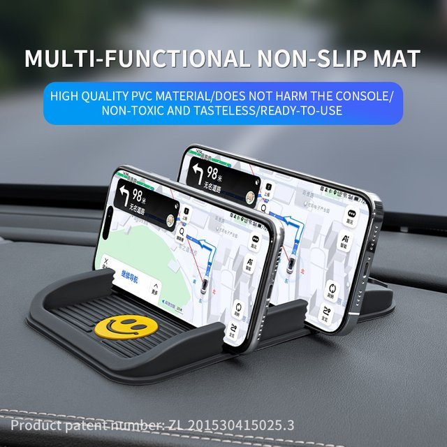Multifunktionale Auto-Handyhalterung als Antirutschmatte für das Armaturenbrett inklusive Navigationsständer und Parknummernschild in Schwarz - Bild 1
