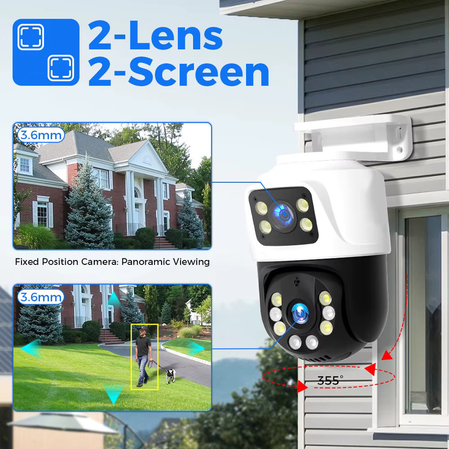 Hiseeu Dual-Lens Dual-Screen PTZ IP Kamera 3MP + 3MP PoE Outdoor Überwachungskamera in Weiß mit H.265 und Onvif Unterstützung - Bild 4