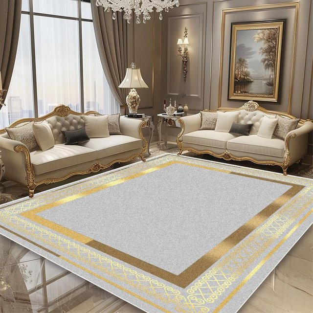 Karpetti Luxusteppich im europäischen Stil mit goldenem Rahmen, rutschfest und maschinell gewebt, Farbe: Gold/Grau, B: 80 cm, L: 160 cm - Bild 1