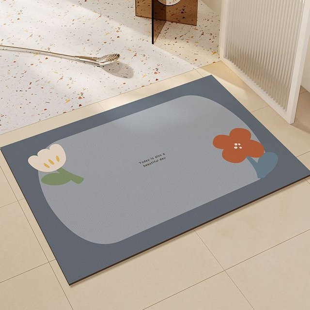 Blumen Badezimmerbodenmatte von Household supplies MH, wasserabsorbierende und rutschfeste Kieselgurmatte in Blau, schnelltrocknende Anti-Sturz-Fußmatte, B/T: 40 x 60 cm - Bild 1