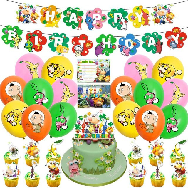 FrostFlora Pikmin-4 Party-Dekorations-Set für Kinder mit Banner, Ballons, Tortenaufsatz und Girlanden in Mehrfarbig - Bild 1