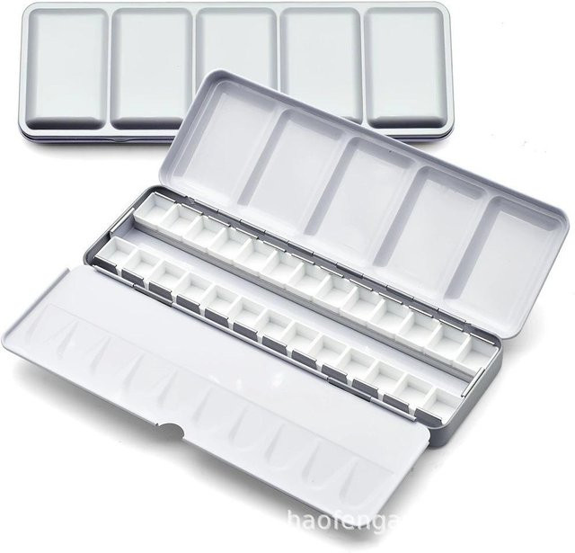 DHDH Metall Aquarellkasten Palette in Schwarz, Weiß oder Silber mit 14, 26 oder 52 abnehmbaren Halbschalen für deine DIY Reise-Aquarellpalette - Bild 1
