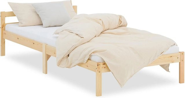 Homestyle4u Jugendbett aus Kiefernholz in Natur, schlichtes Kinderbett B/T/H: 90 x 200 x 100 cm (ca.) - Bild 1