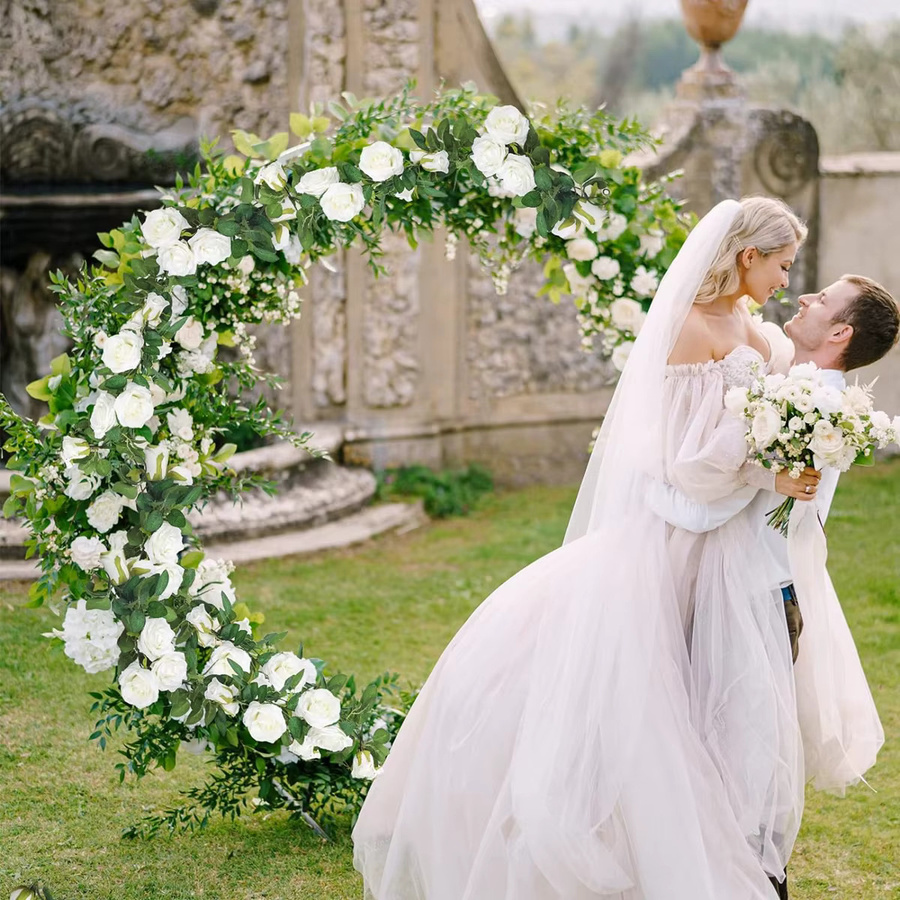 XIAOYINMO Künstliche Rosen-Girlande aus Seide in Champagner für Hochzeit und Dekoration - Bild 2