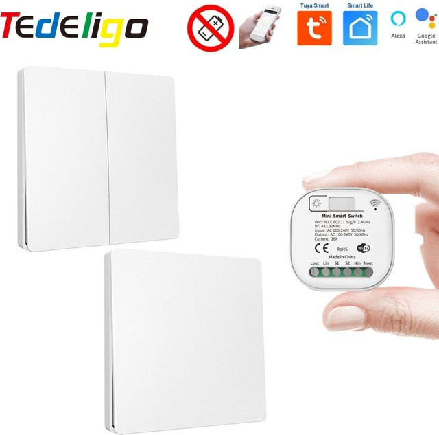 Tedeligo Smart Switch WiFi RF Lichtschalter 16A in Weiß, kinetischer Schalter ohne Batterie mit Zeitsteuerung, kompatibel mit Alexa und Google Assistant - Bild 1