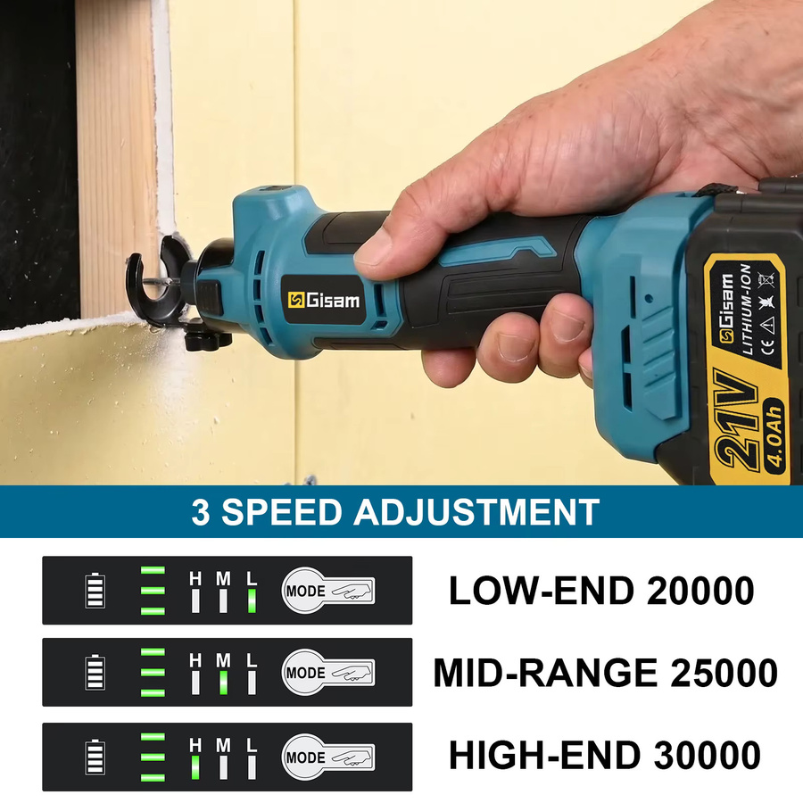 Gisam 3-Gang Bürstenloser Akku-Trockenbauschneider für Makita 18V Akku, kabellose Rotationssäge in Blau für Holz und Gipskarton - Bild 5