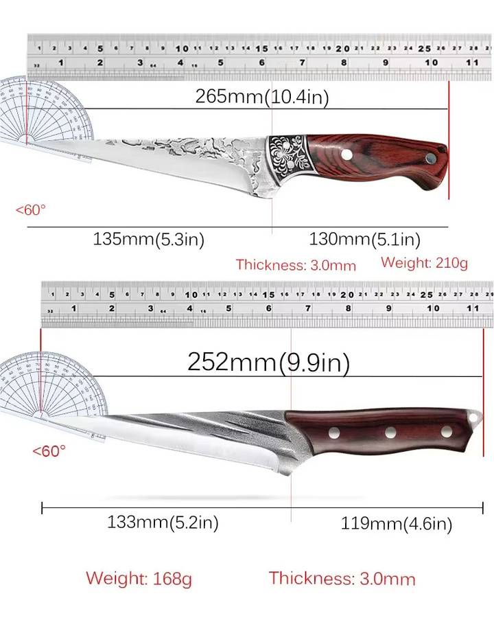 Professionelles Kochmesser aus geschmiedetem Kohlenstoffstahl von InLeung mit Schutzhülle und Holzgriff in Silber - Bild 2