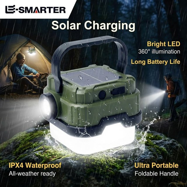 ESMARTER Solarbetriebene Quadratische Campinglampe in Grün als Tragbare Multifunktionale Outdoor-Notbeleuchtung - Bild 1