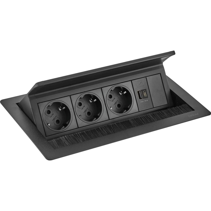 EVOline Flip Top Push M Einbausteckdose Schwarz mit 3-fach Steckdose, USB-A und USB-C - Bild 2