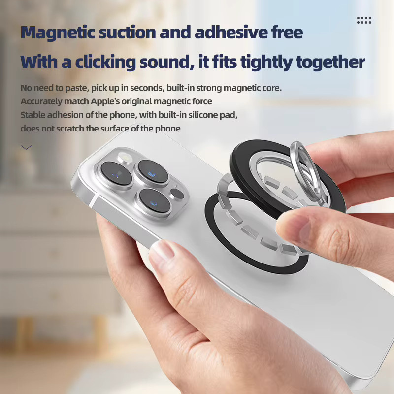 QGhappy Magnetischer Telefonhalter mit Magsafe Fingerring und 360 Grad rotierbarem Klappständer in Schwarz - Bild 3