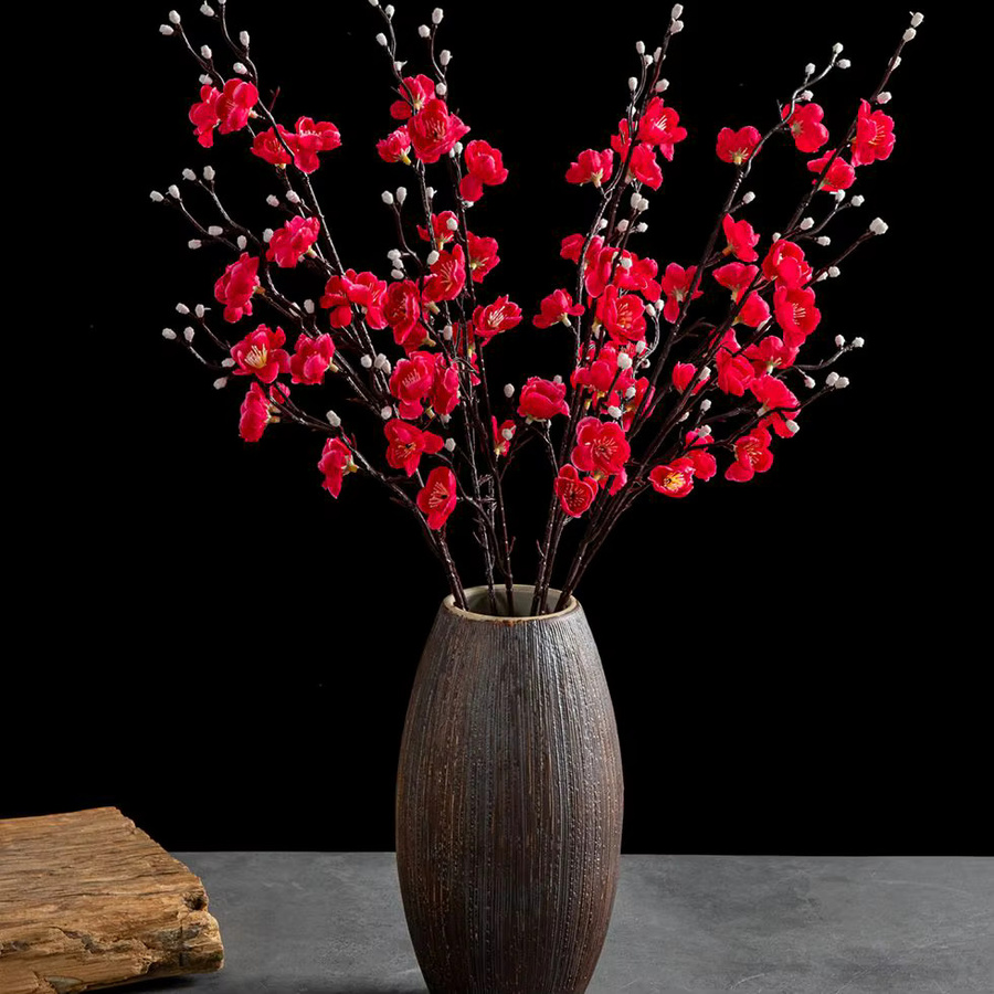 XIAOYINMO Künstliche Seiden-Pflaumenblüten und Pfirsichzweige in Rot und Gelb für Tischdekoration, Hochzeit und Garten - Bild 1