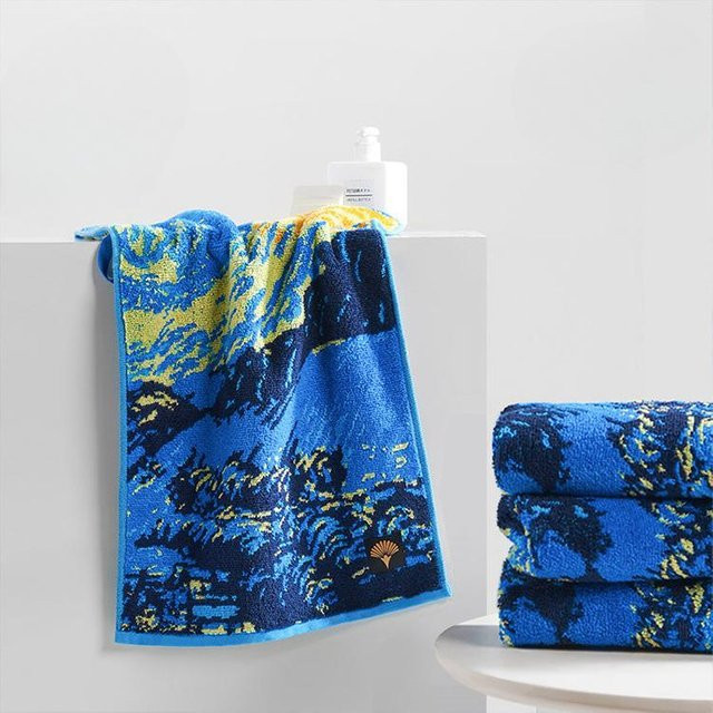 Saugfähiges Baumwollhandtuch für Erwachsene von Yiran Furniture, Blau, gestreift, B/H: 76 x 34 cm - Bild 1