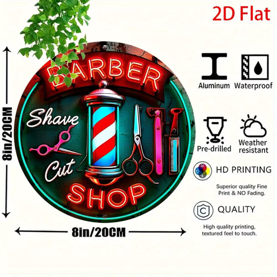 CIFBUY Vintage Barbier Neonschild Rund, Multicolour 2D Flach Wandmontiert mit Aluminium-Gehäuse - Bild 3
