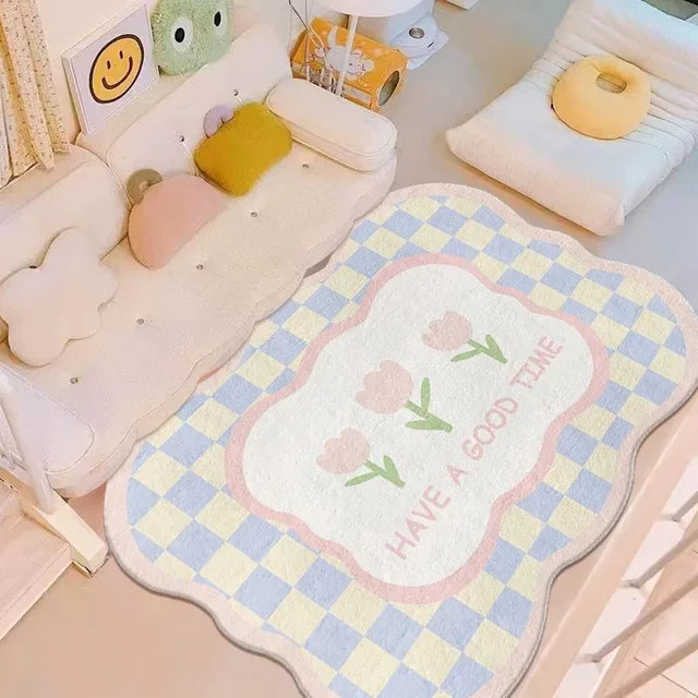 VIKAMA Wohnzimmerteppich aus Kaschmirimitat in Rosa und Blau, modernes Checkerboard-Design für Schlafzimmer und Wohnzimmer - Bild 1