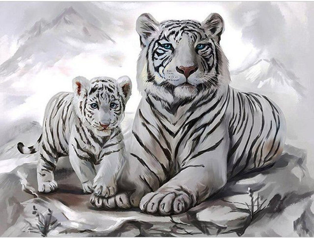 FIYO Diamond Painting Tiger Motiv in Weiß, Handgefertigte Kreuzstich Mosaik Dekoration, B/H: 20 x 30 cm - Bild 1