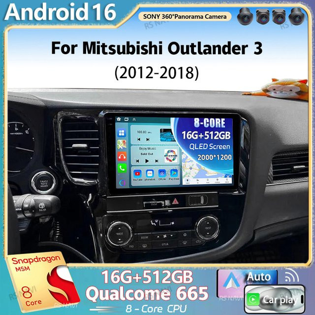RSNAVI Android 16 2K QLED Autoradio für Mitsubishi Outlander 3 (2012-2018) mit GPS, 4G, CarPlay und Multimedia Videoplayer in Schwarz - Bild 1